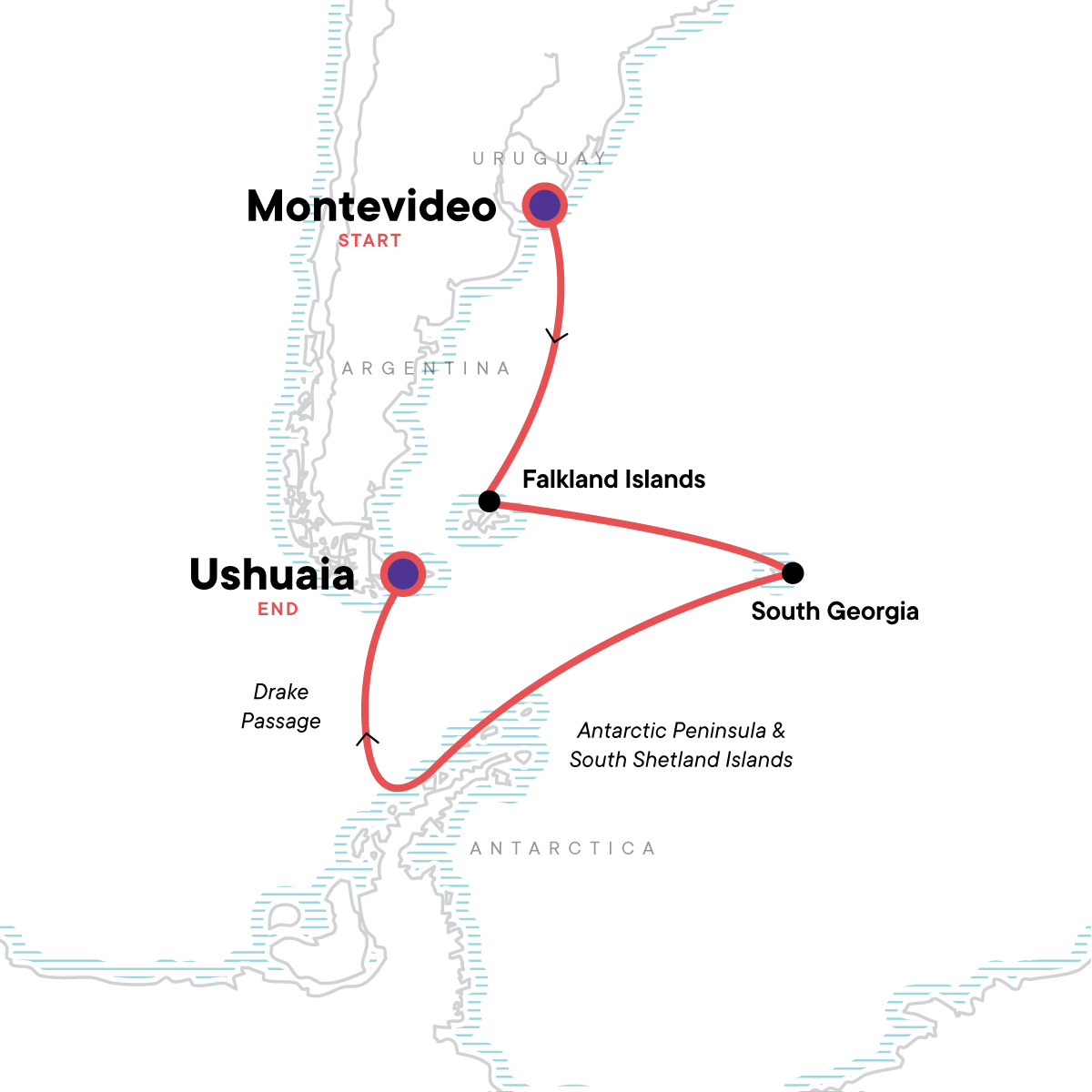 tourhub | G Adventures | Falklands, South Georgia & Antarctica | Tour Map