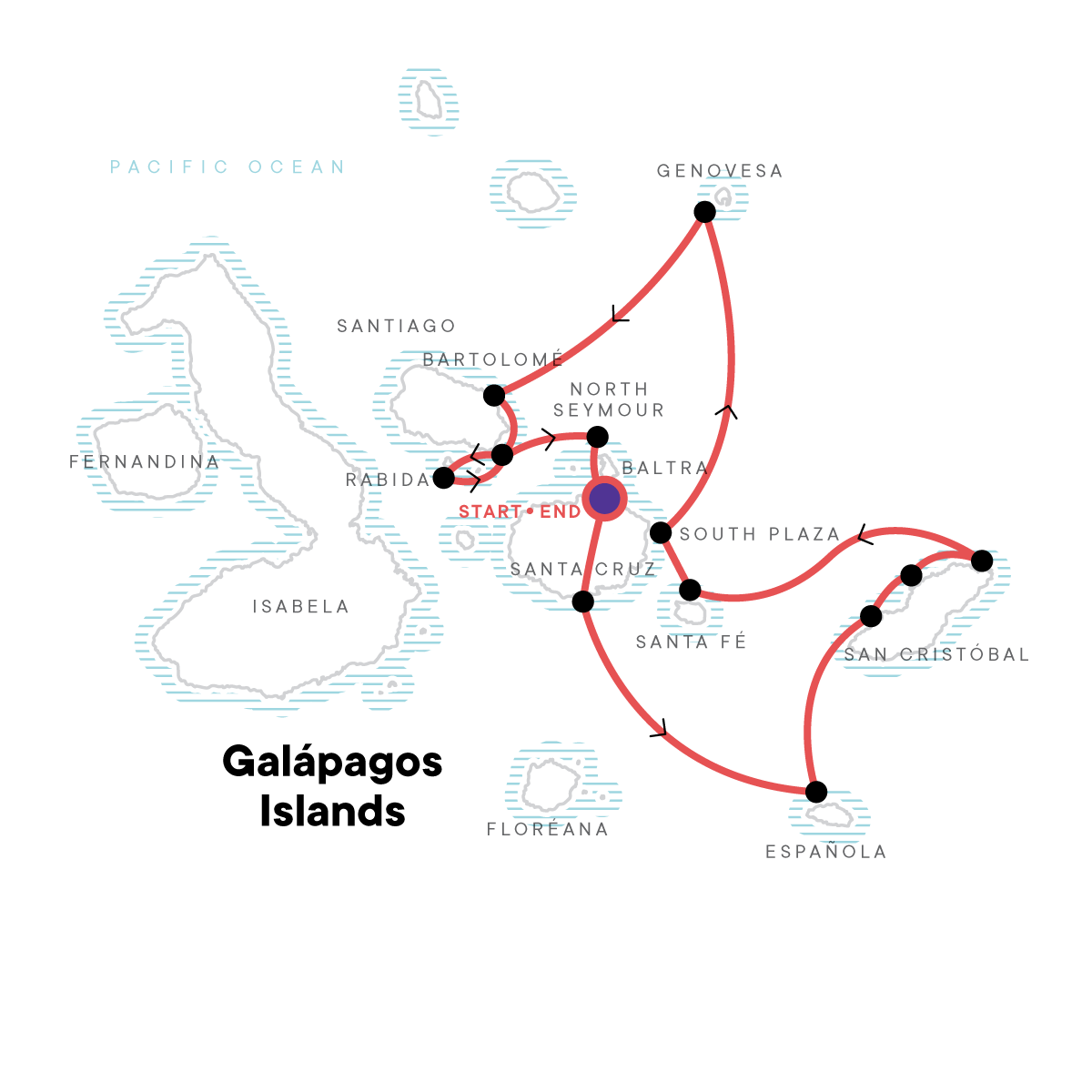 tourhub | G Adventures | Galápagos – Central and East Islands aboard the Reina Silvia Voyager (Cruise Only) | Tour Map