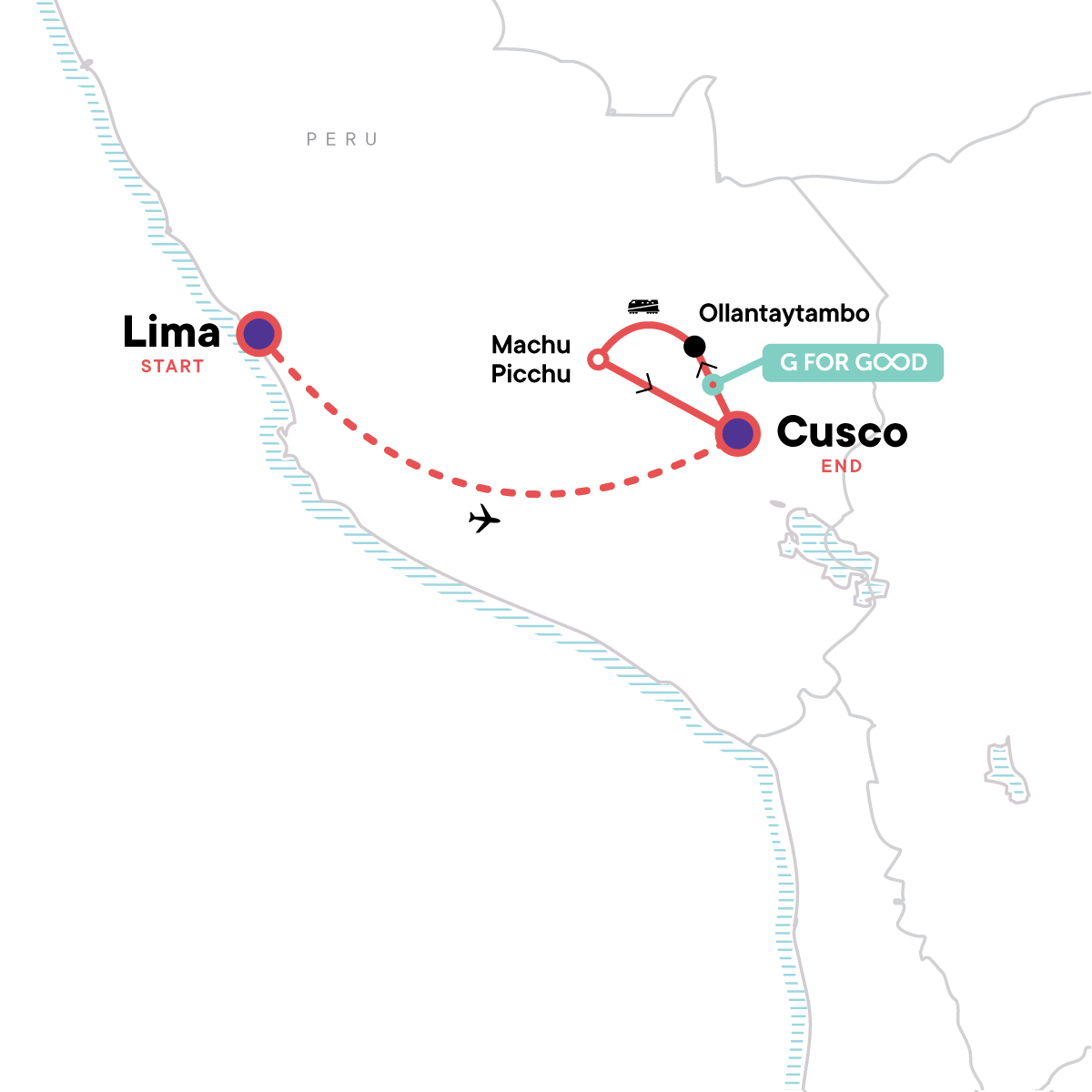 Map of Inca Discovery - Machu Picchu by Train from G Adventures