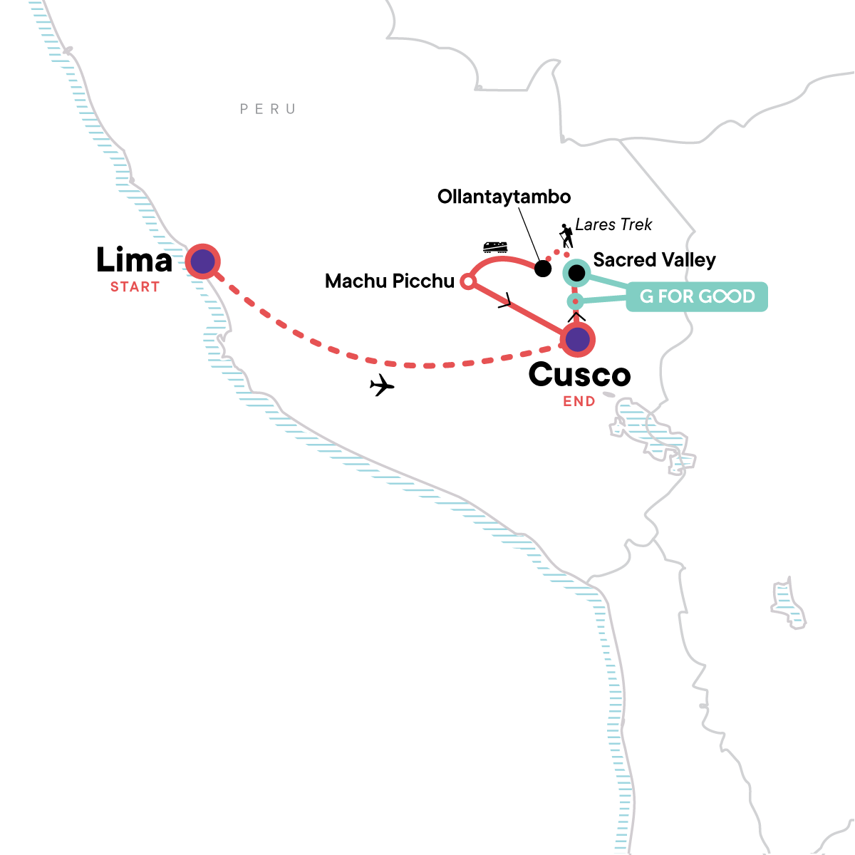 Map of Inca Discovery - Lares Trek from G Adventures