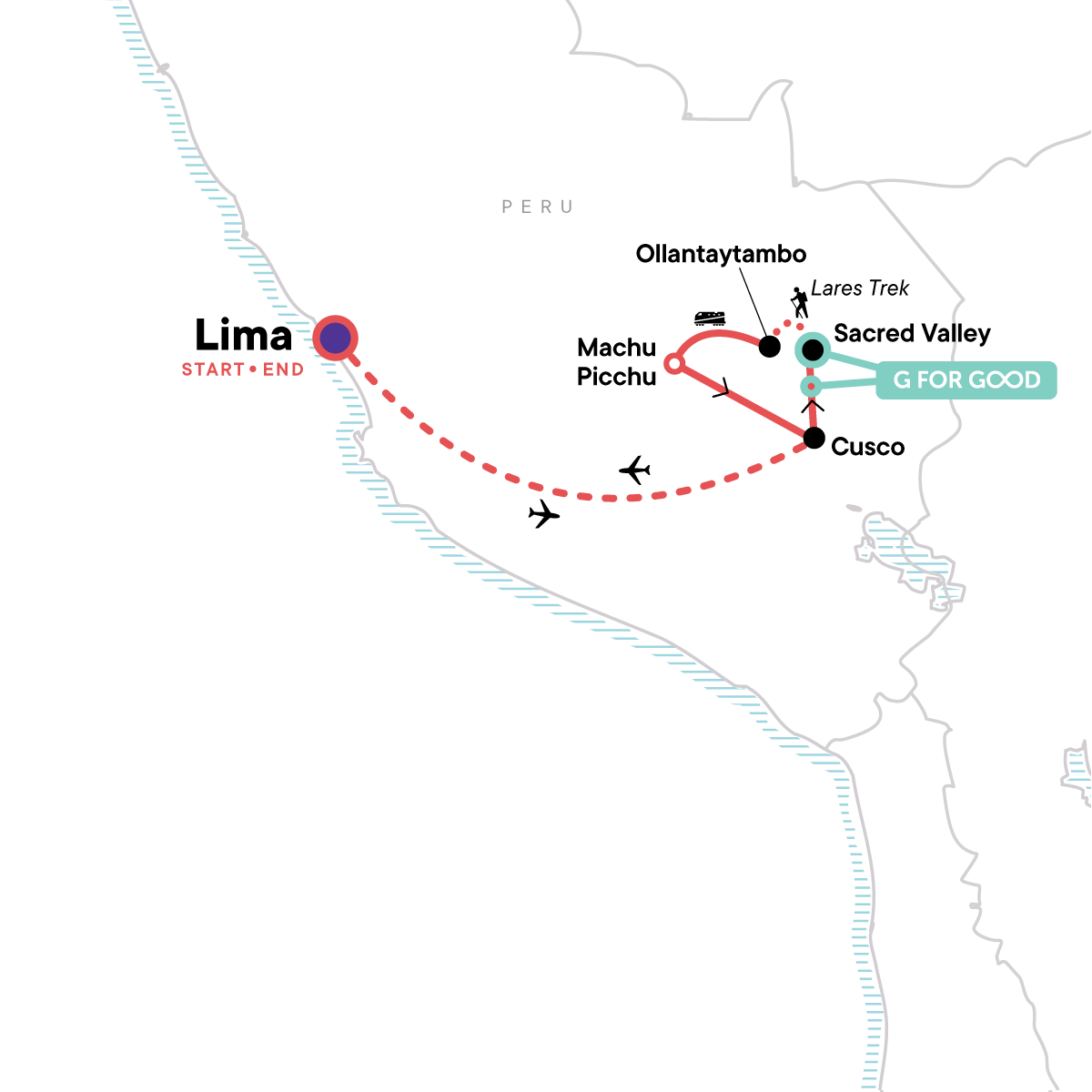 Map of Inca Discovery Plus - Lares Trek from G Adventures