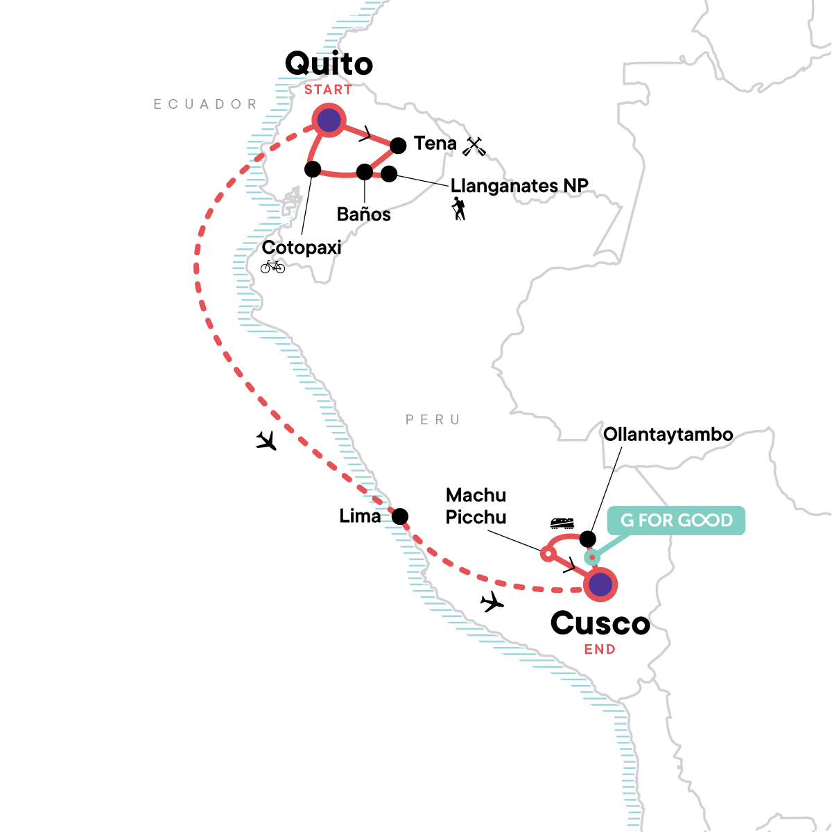 Map of Active Ecuador & Peru