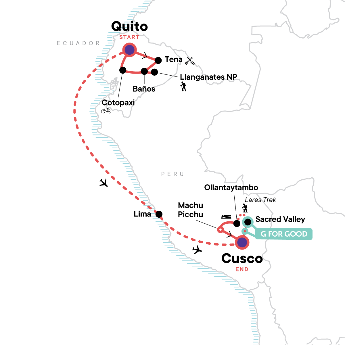 Map of Active Ecuador & Peru