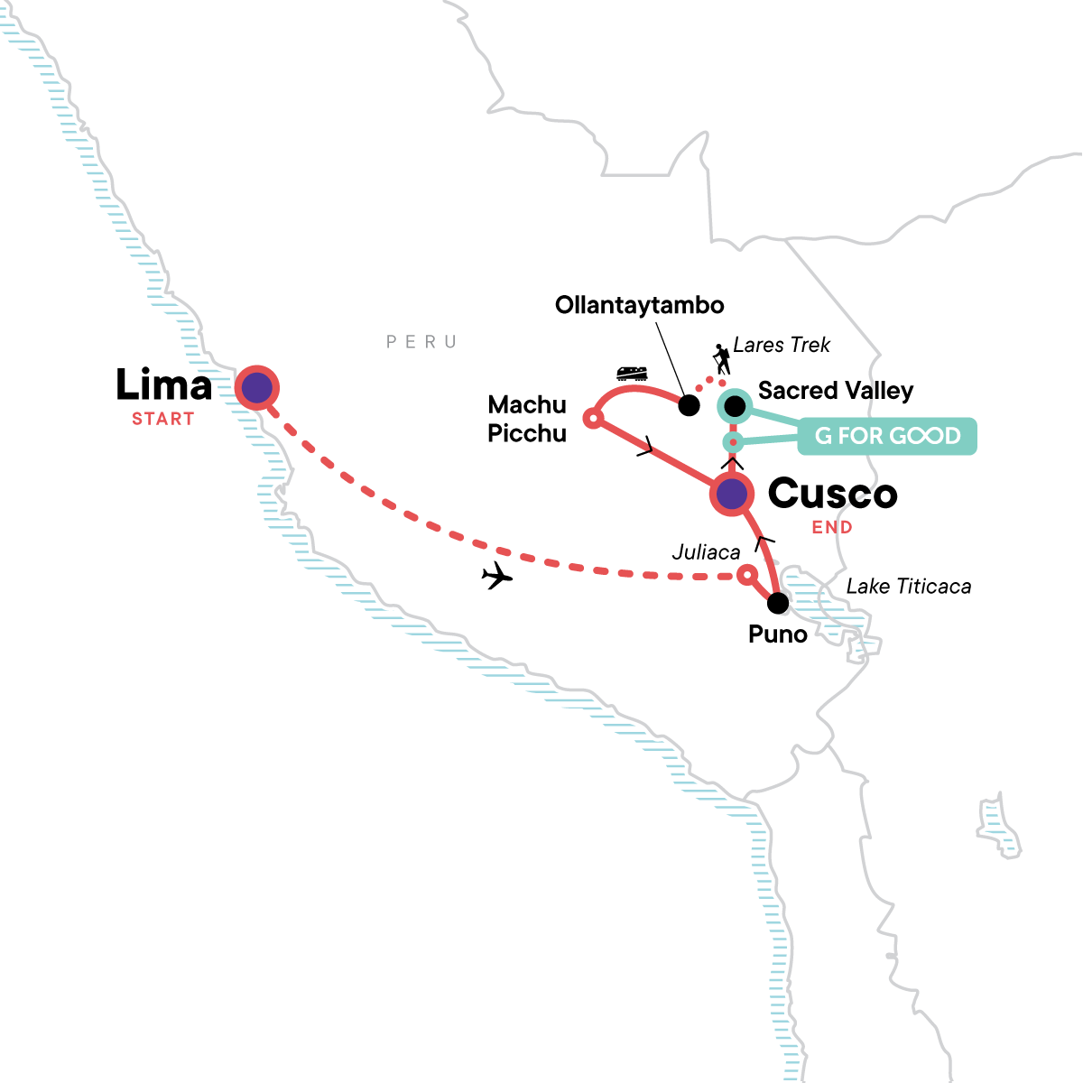 Map of Classic Peru - Lares Trek from G Adventures