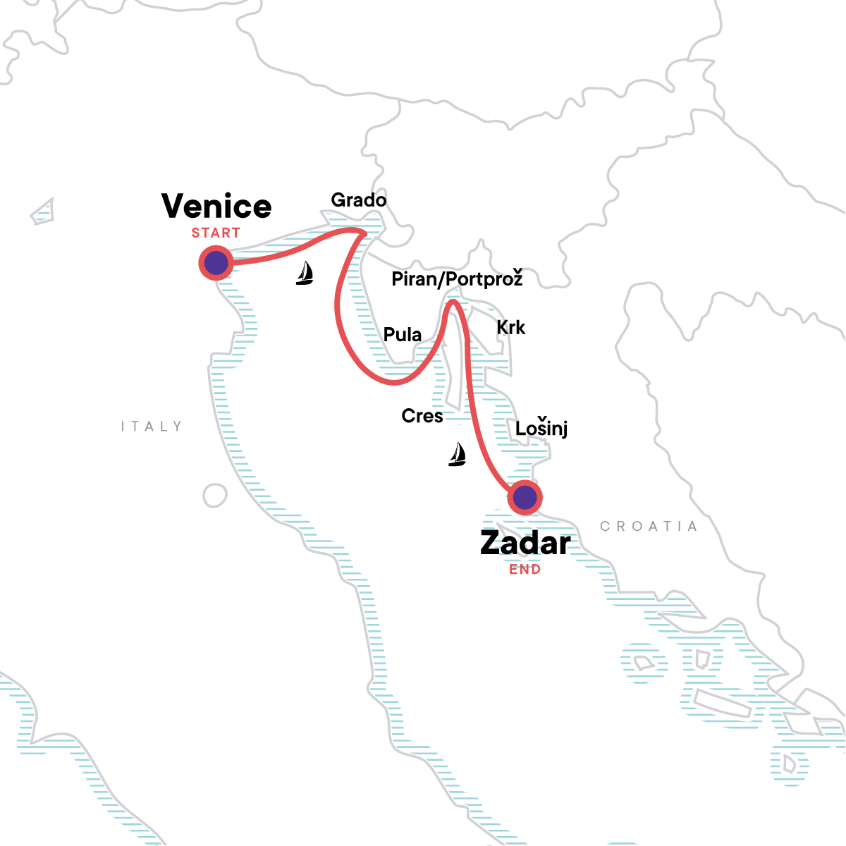 Sailing Italy to Croatia Itinerary Map