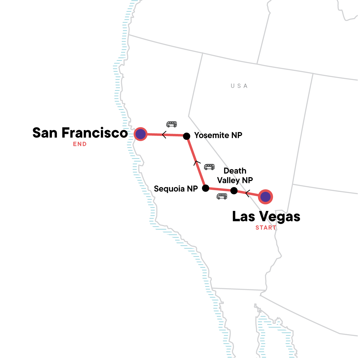 California National Park Discovery Itinerary Map