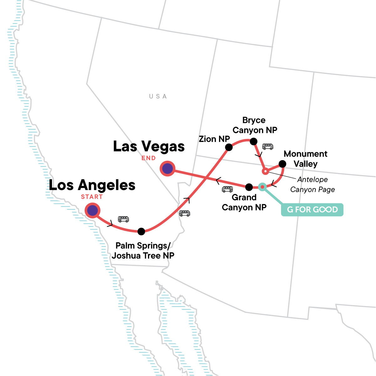 tourhub | G Adventures | Road Trippin’ American West | Tour Map