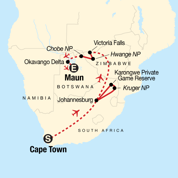 tourhub | G Adventures | Journeys: The Great Southern Africa Safari | Tour Map