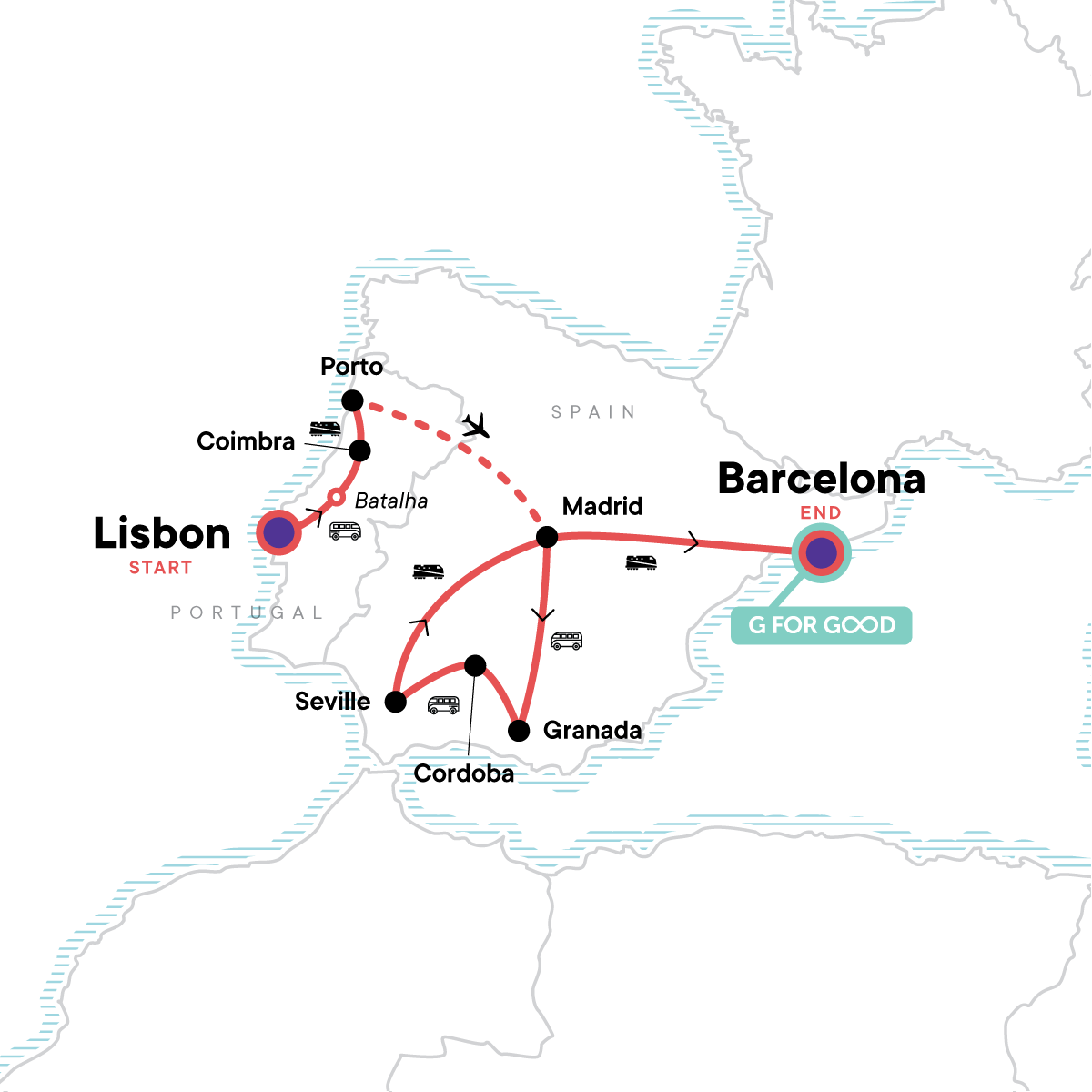 Tour Map tourhub | G Adventures | Best of Spain & Portugal | Tour Map