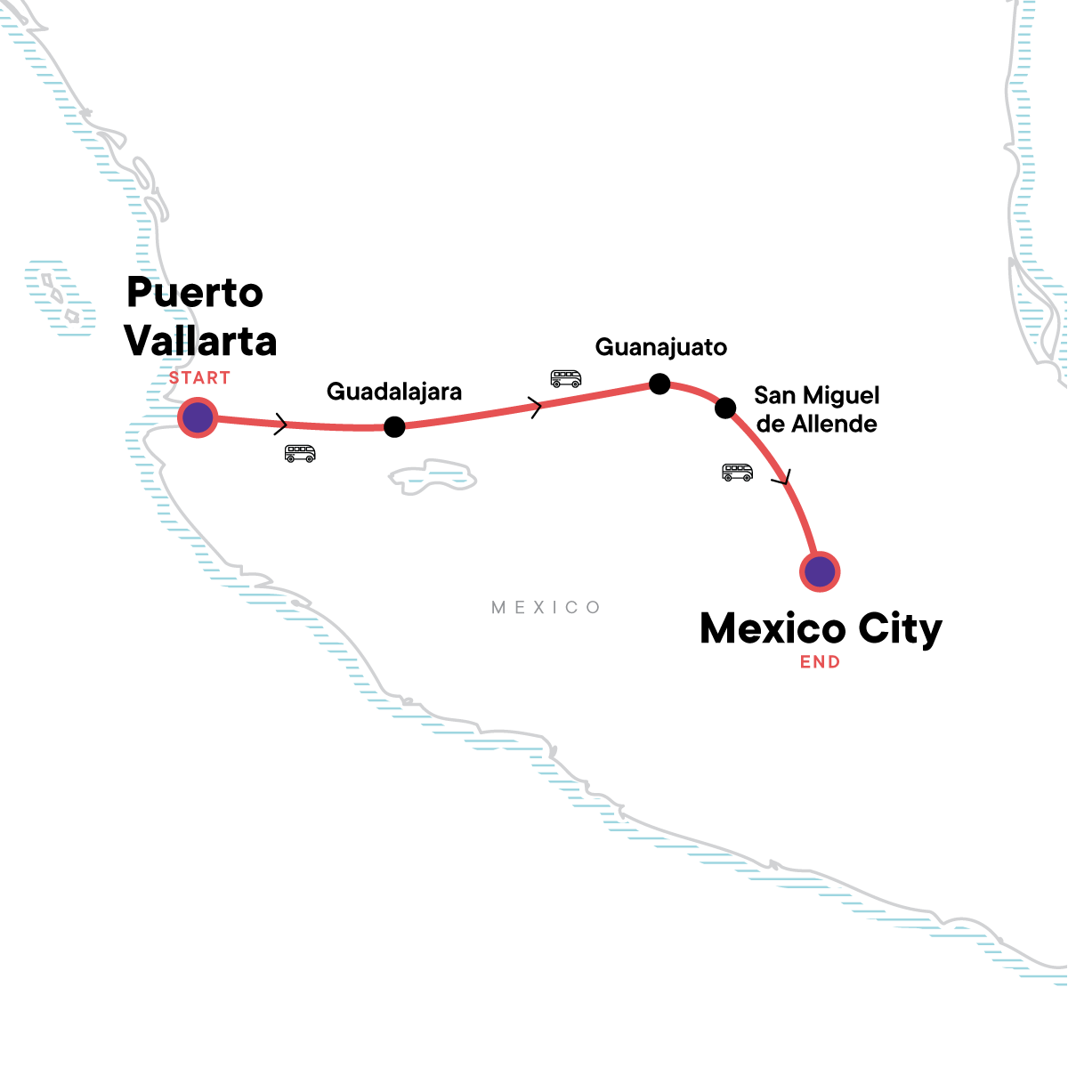 Tour Map tourhub | G Adventures | Essential Central Mexico | Tour Map