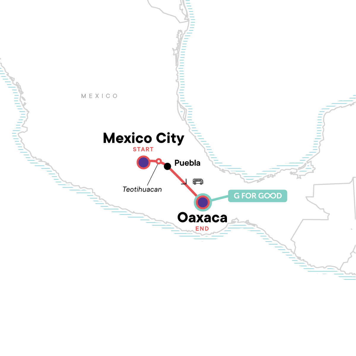 Tour Map tourhub | G Adventures | Mexico City to Oaxaca: Pottery & Aztec Pyramids | Tour Map