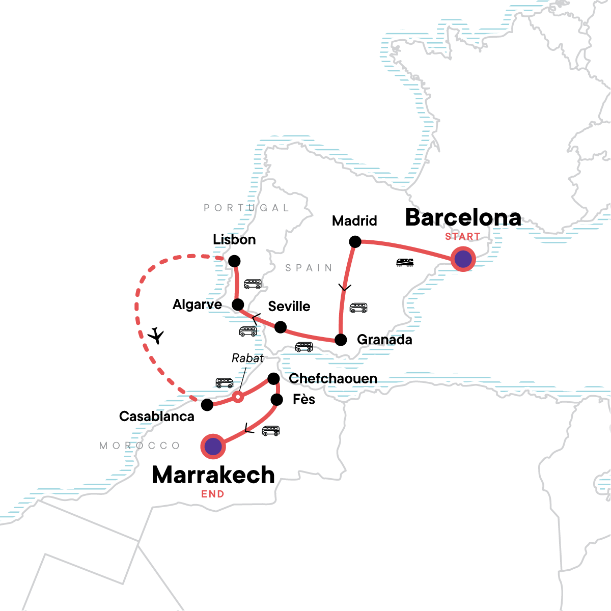 Spain, Portugal & Morocco: Tapas, Medinas & Sunsets Itinerary Map