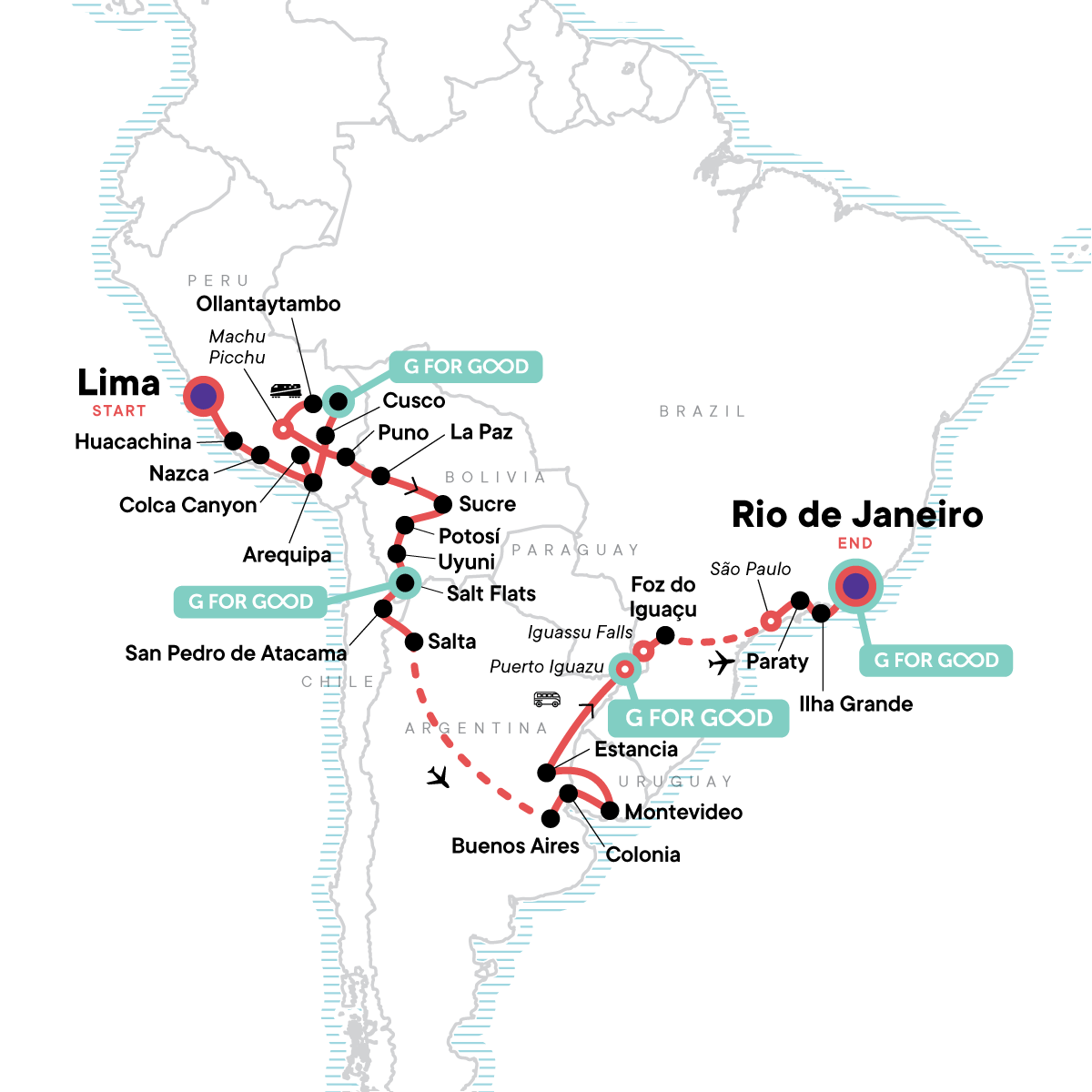Map of Lima To Rio: Coast To Coast - Machu Picchu by Train from G Adventures