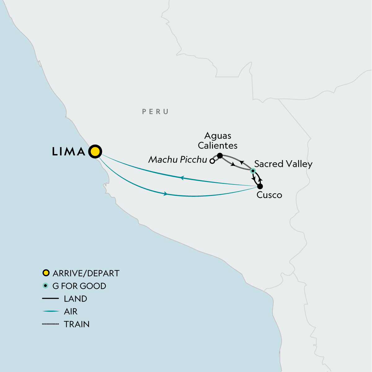 Map of Signature: Peru's Lima, Machu Picchu & The Sacred Valley from G Adventures