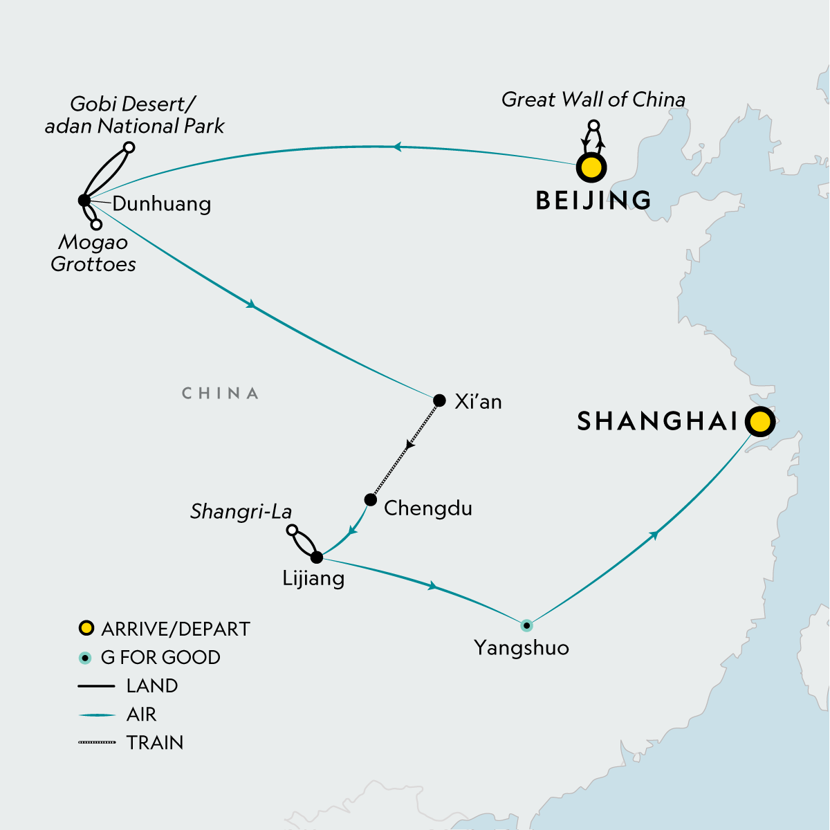 Map of Signature: China From The Great Wall To Shangri-La from G Adventures