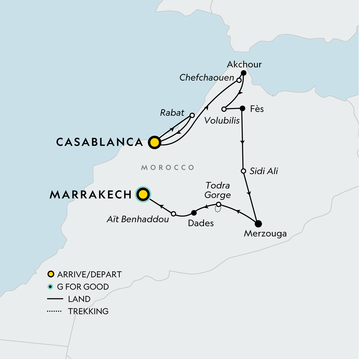 Signature: Morocco's Fes, Marrakech & the Sahara Desert Itinerary Map