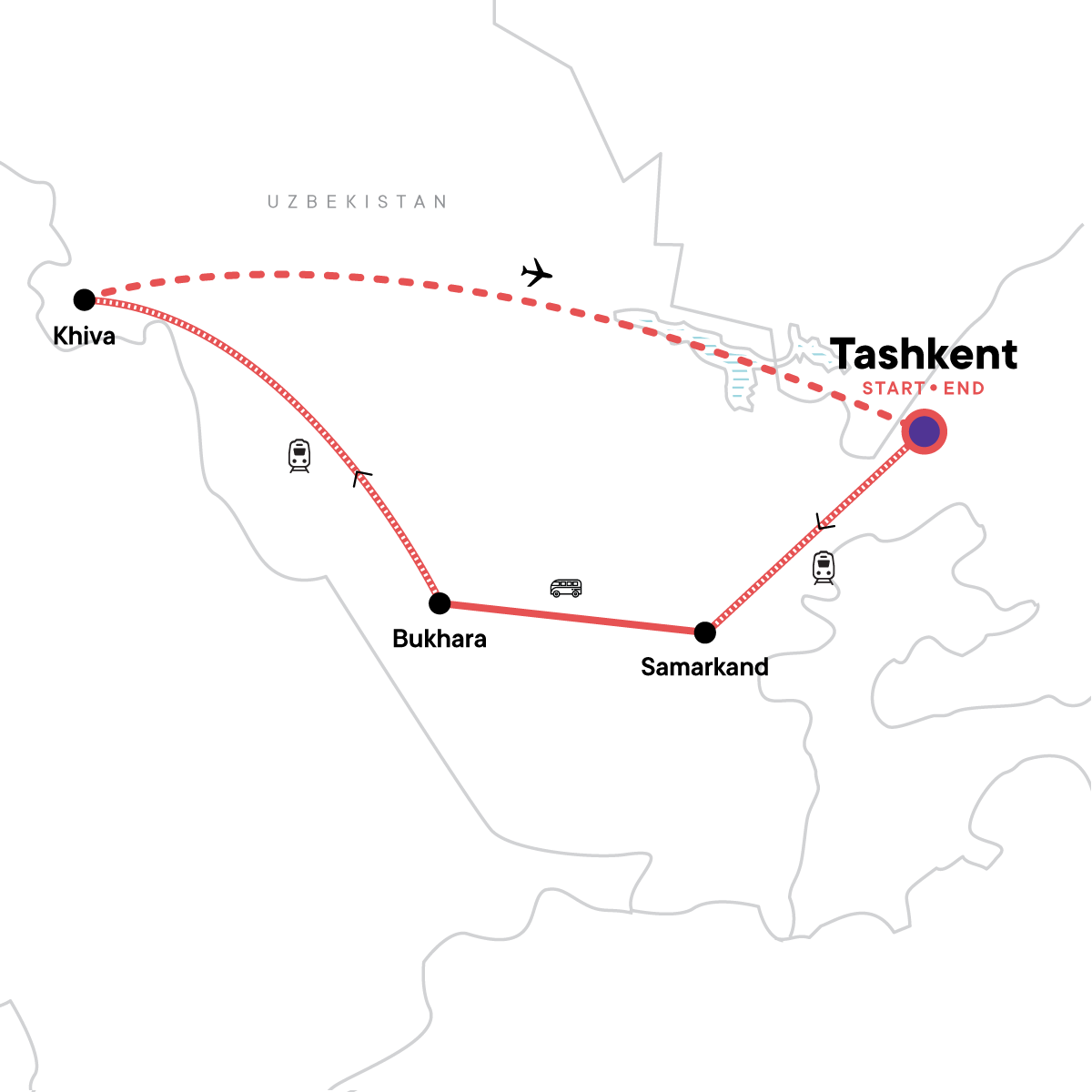 Map of Uzbekistan: Samarkand, Bukhara & The Ancient Silk Road from G Adventures