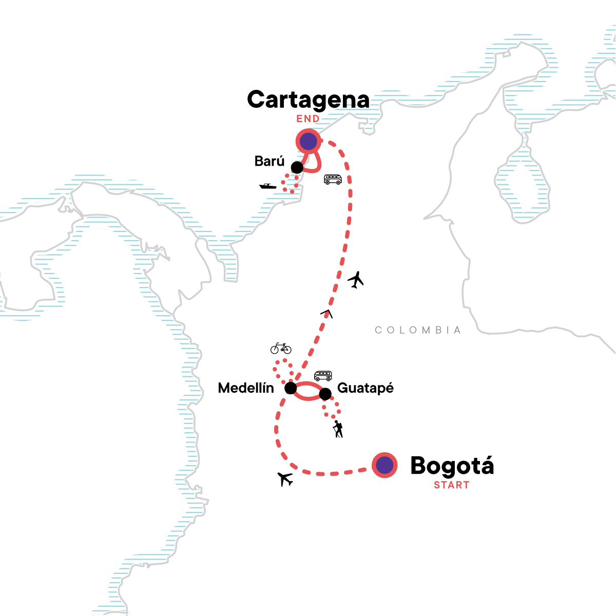 Map of Colombia: Andean Vistas To Guatape & The Caribbean from G Adventures