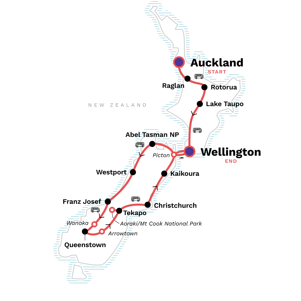 Map of Best Of New Zealand: Mountain Biking & Black-Sand Beaches from G Adventures