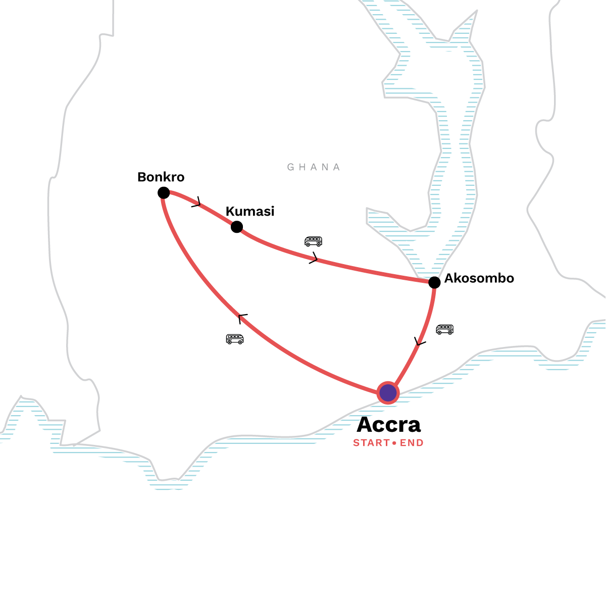 Map of Ghana Classic Adventure: Cultural Festivals & National Parks from G Adventures