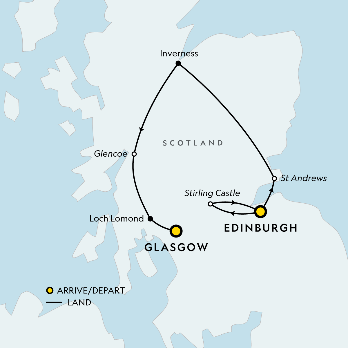 Map of Signature: Scotland's Edinburgh, The Highlands & Loch Lomond from G Adventures