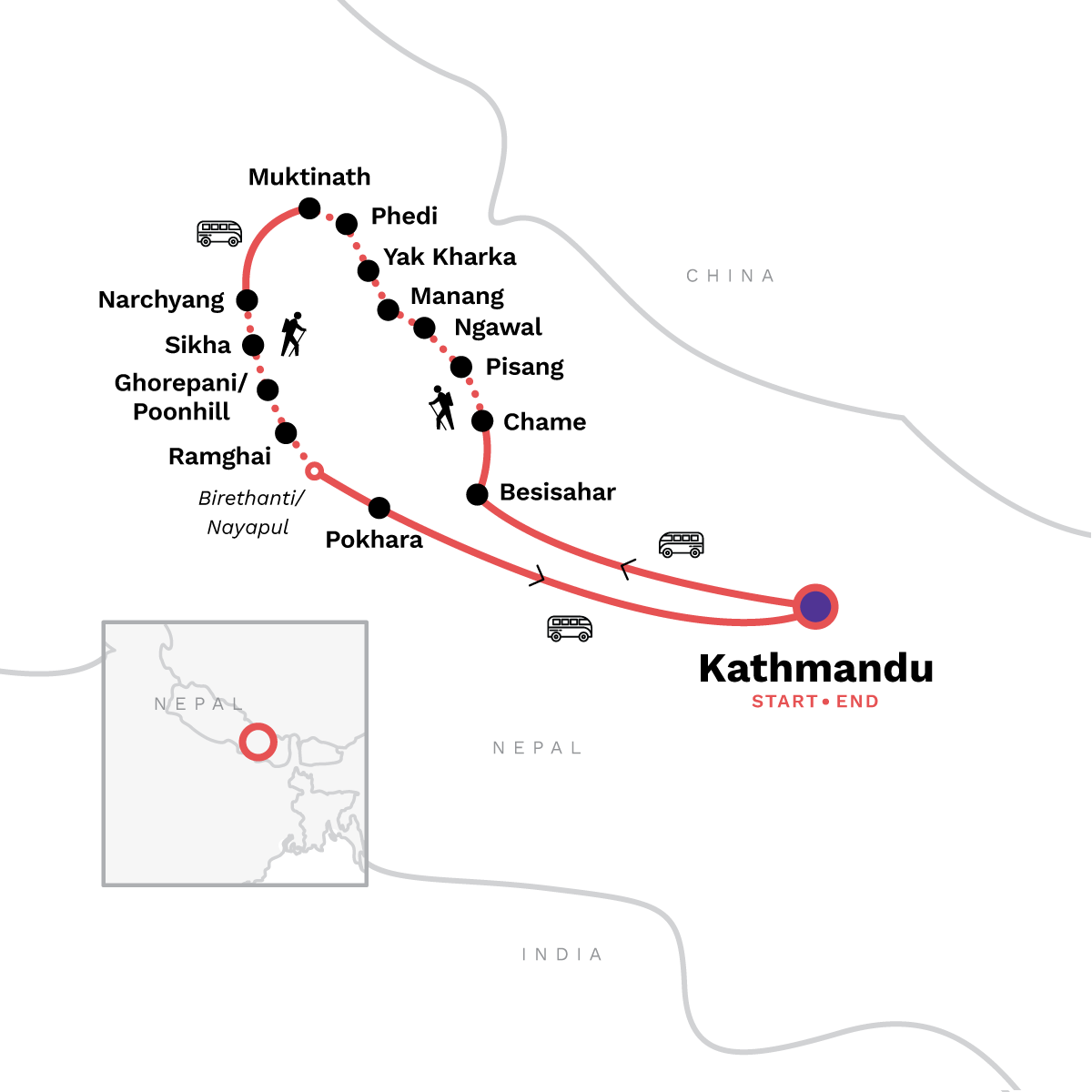 Map of Annapurna Circuit Trek from G Adventures