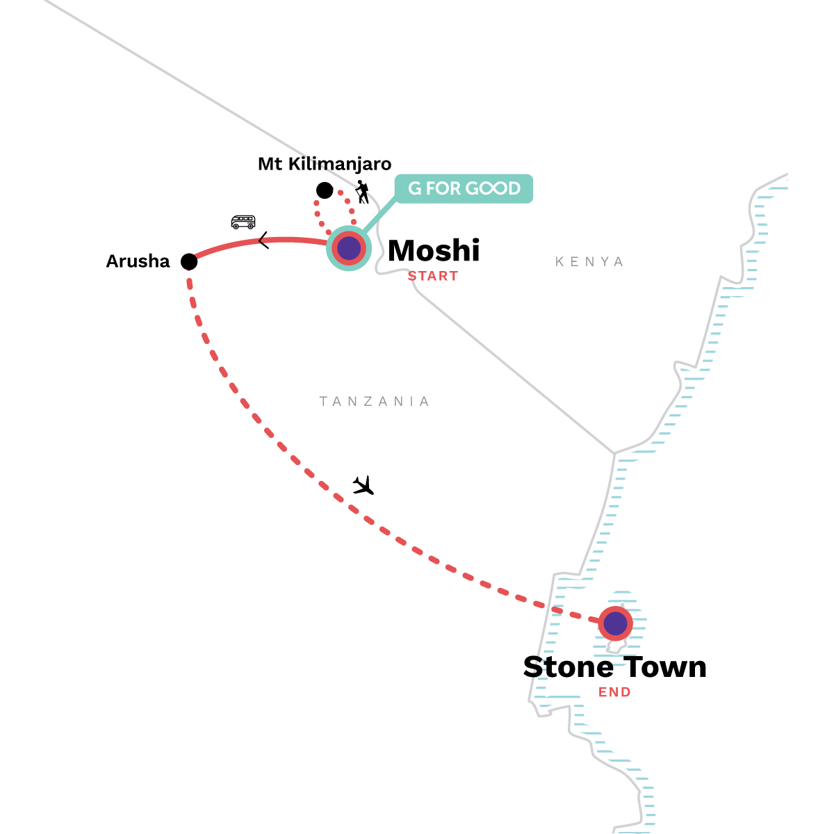 Map of Tanzania: Kilimanjaro's Machame Route & Zanzibar Shores
