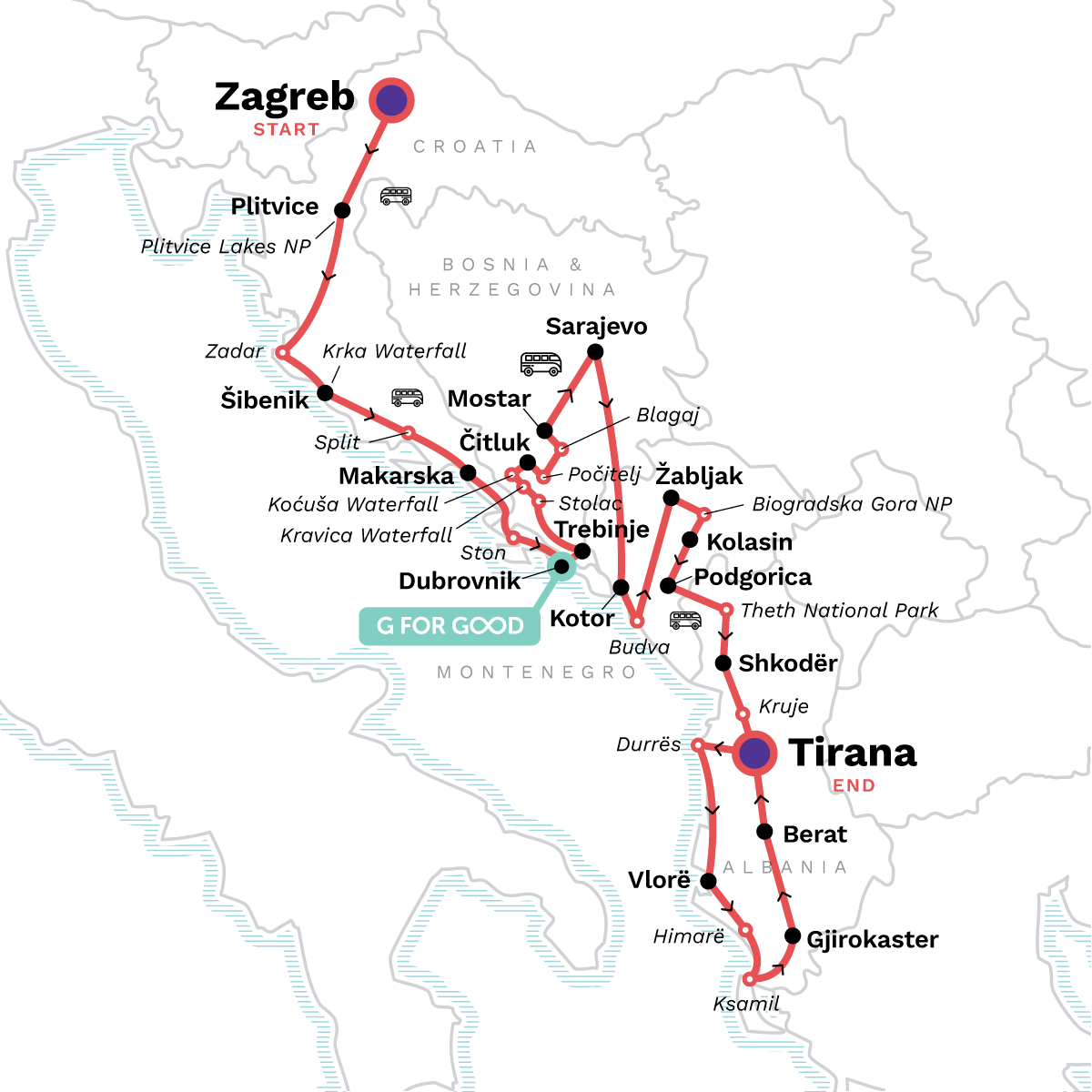 Map of Classic Balkans: Croatia to Albania
