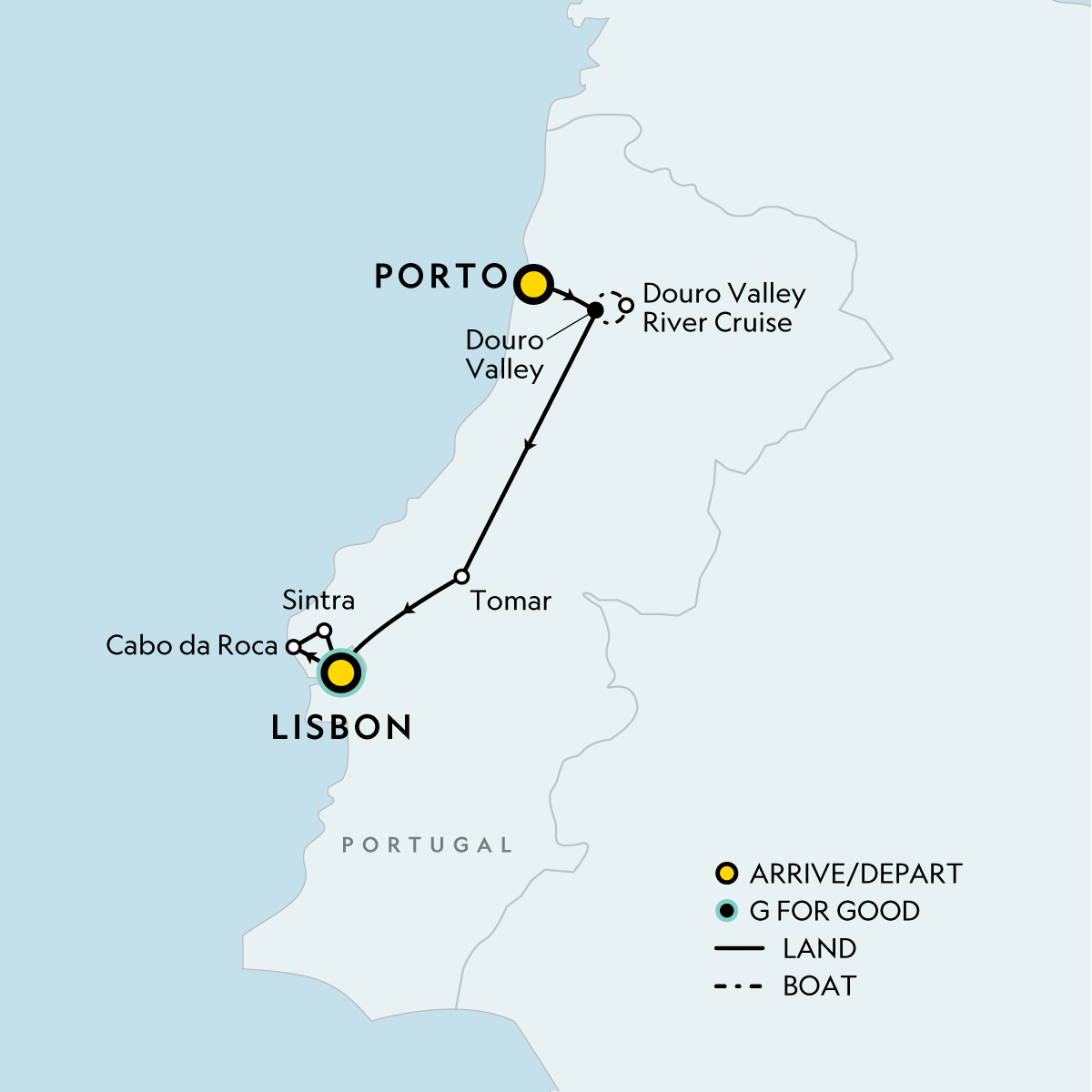 Map of Signature: Portugal's Porto, Douro Valley, & Lisbon