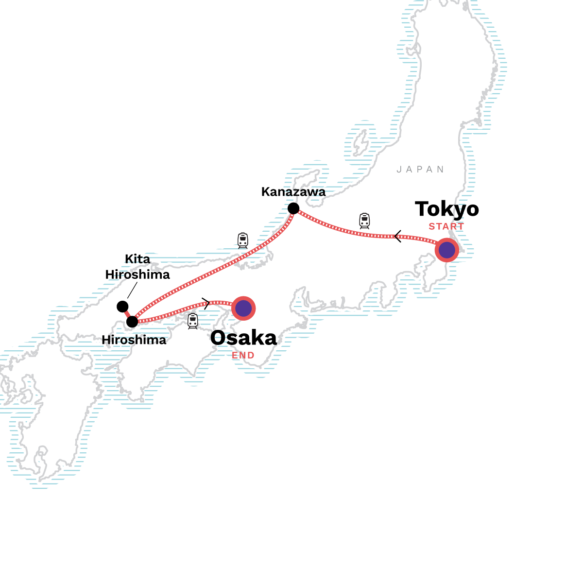 Map of Tokyo to Osaka: Neon-lit Cities & Tranquil Countryside