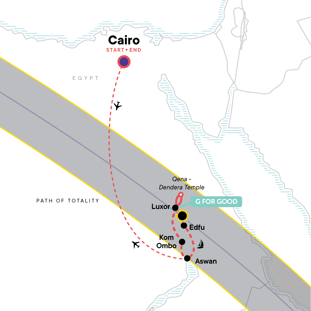 Map of Egypt Eclipse Cruise Adventure: Cairo, Luxor & Nile Cruise