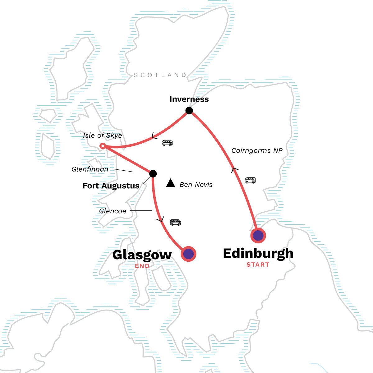 Map of Highlights Of Scotland from G Adventures