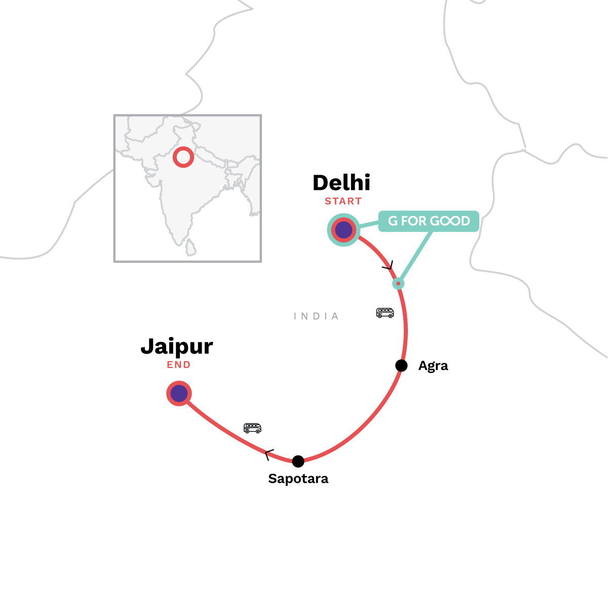 Map of India: The Golden Triangle & Rural Rajasthan