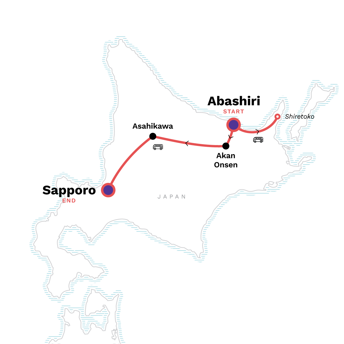 Map of Active Japan: Hokkaido's Wild Trails & Volcanic Onsens