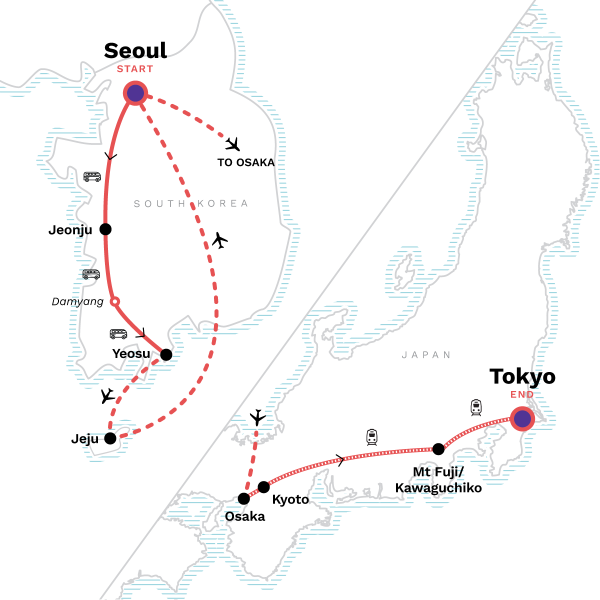 Map of Seoul to Tokyo: Korea & Japan Highlights