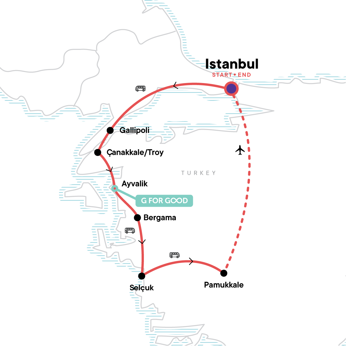 Map of The Best of Turkey with Istanbul City Stay