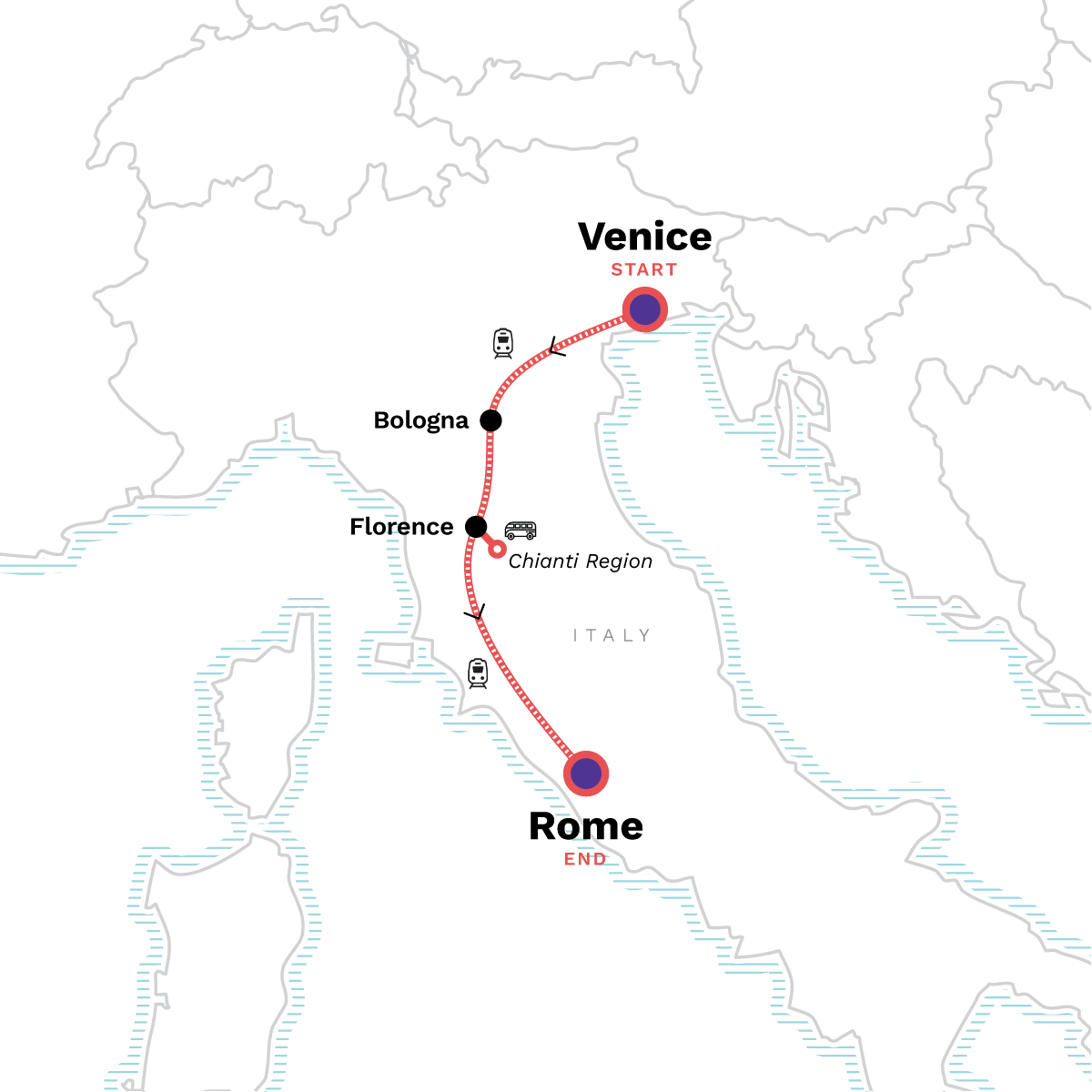 Map of Italy: Venice, Tuscany & the Heart of Rome