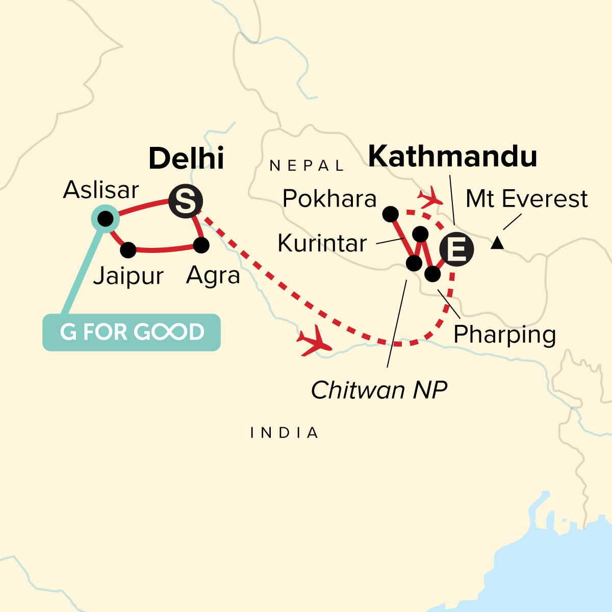 Map of Journeys: Explore India & Nepal from G Adventures