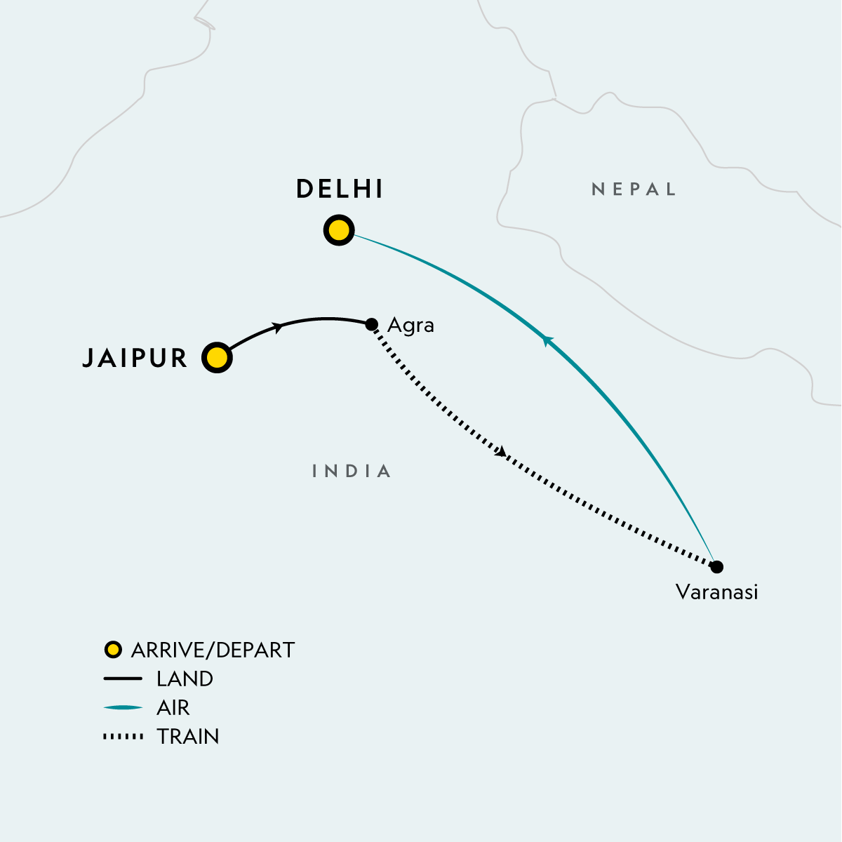Map of Signature: India's Jaipur, the Taj Mahal, Varanasi & Delhi