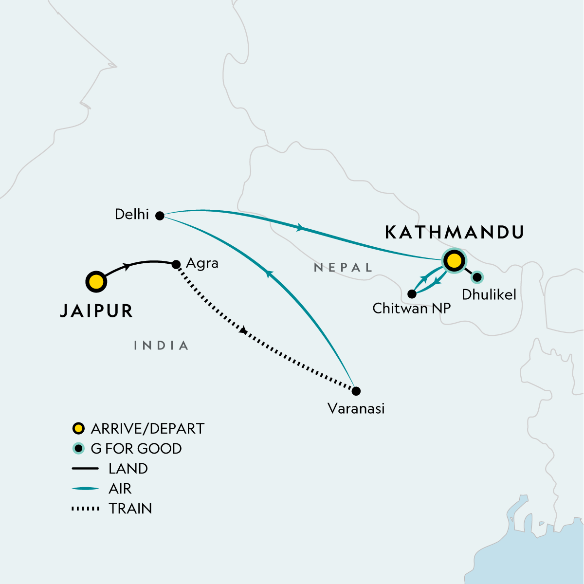 Map of Signature: India & Nepal, Taj Mahal, Ganges & Himalayas