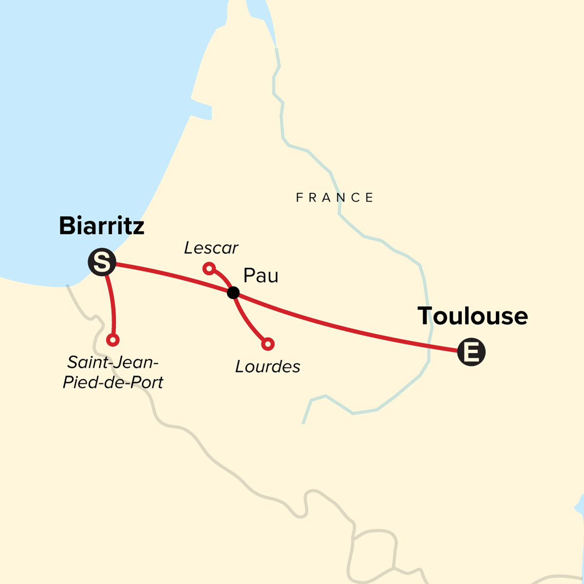 Map of Journeys: Highlights of the Pyrenees to Toulouse
