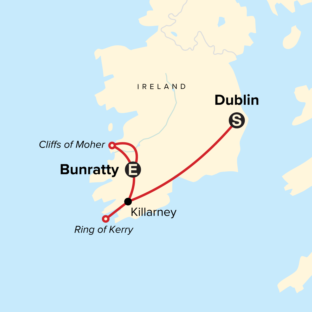 Map of Ireland Family Journey: Dublin to the Wild West Coast