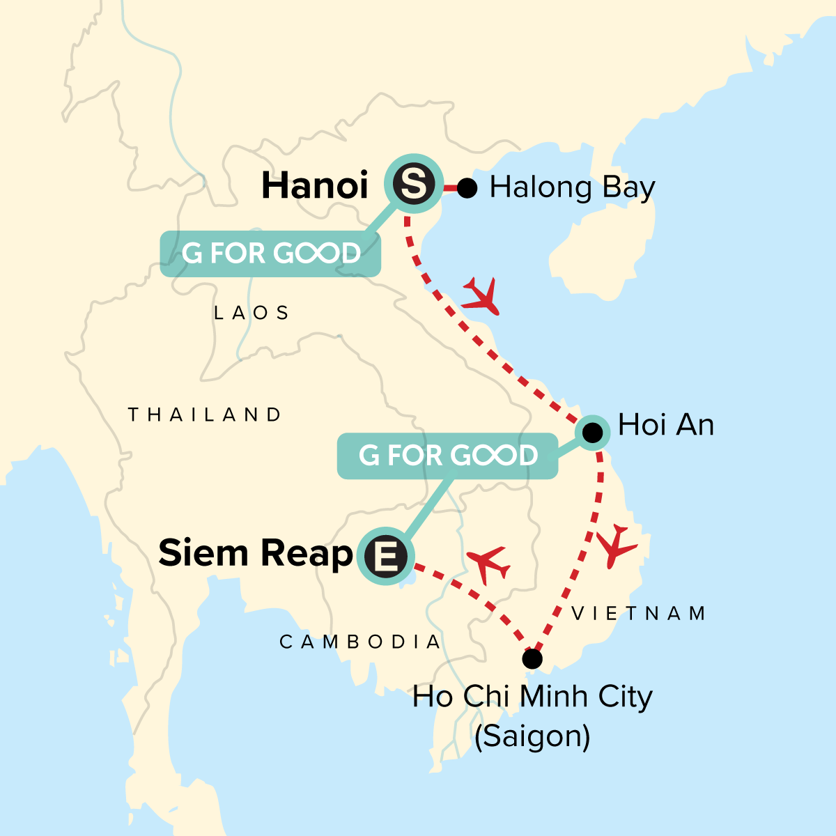 Map of Southeast Asia Family Journey: Halong Bay and Angkor Wat