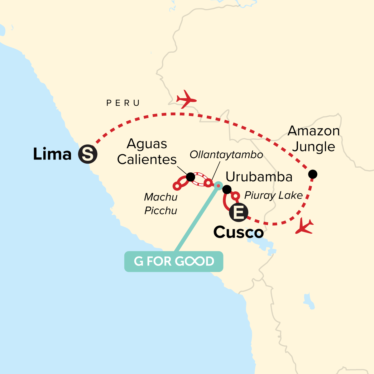 Map of Peru Family Journey: The Amazon & Machu Picchu
