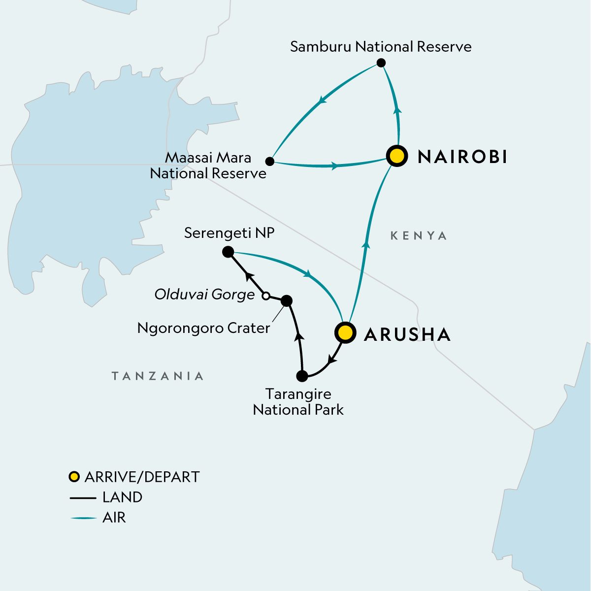 Map of Signature: Tanzania & Kenya — Serengeti to the Maasai Mara