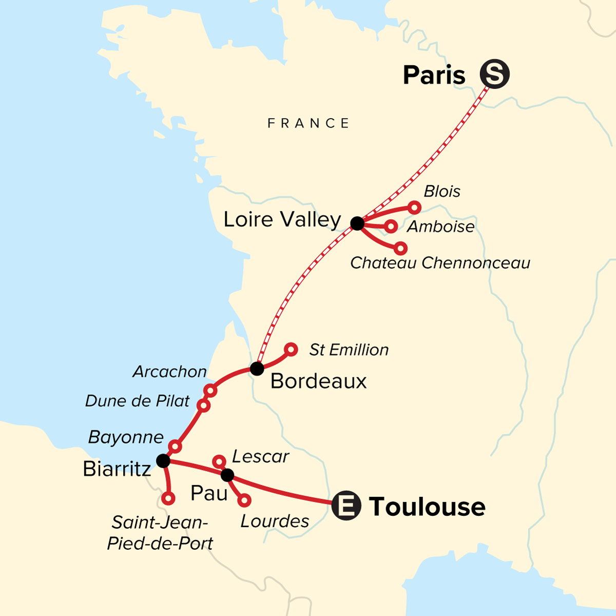 Map of Journeys: Treasures of France from Paris to Toulouse