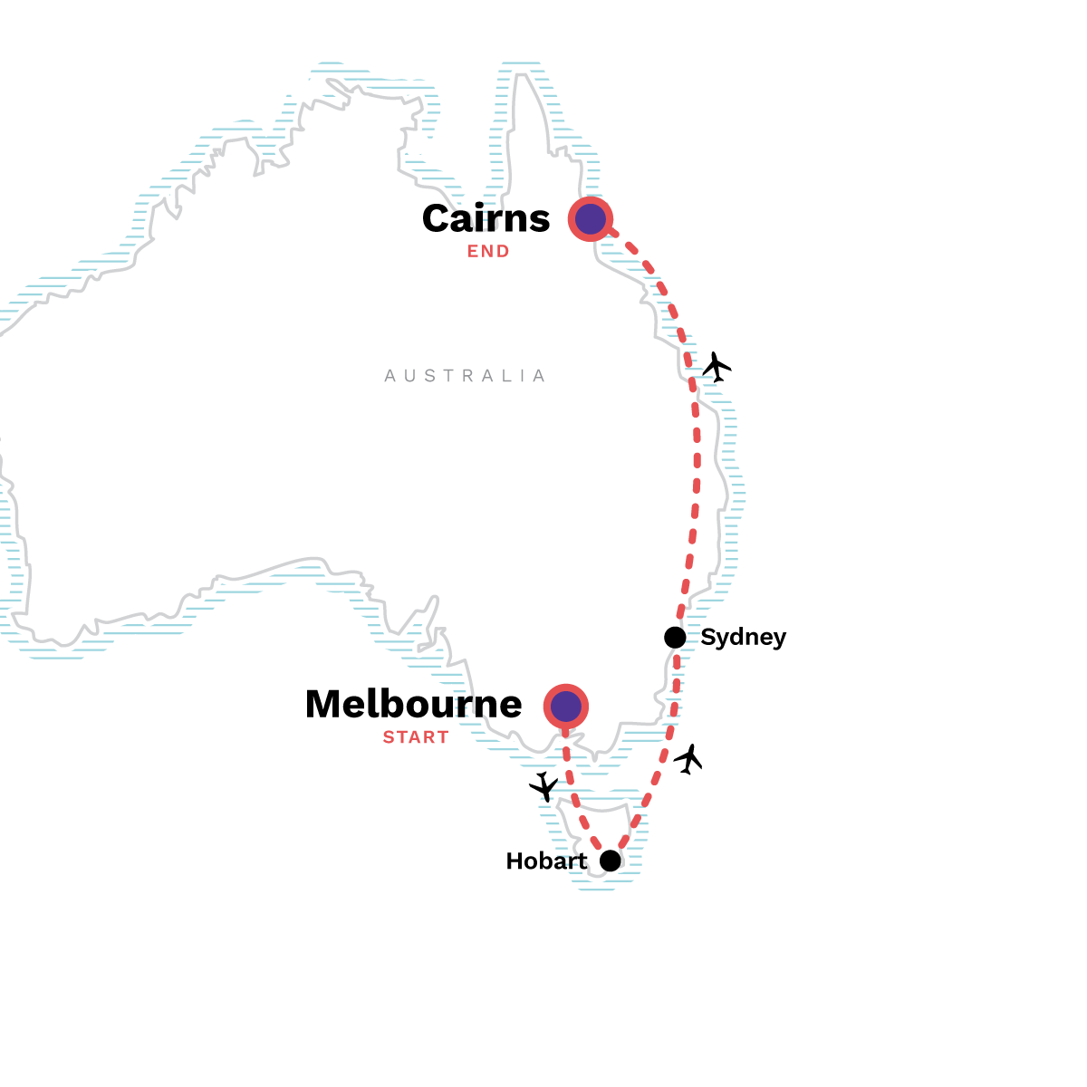 Map of Solo-Ish Australia from G Adventures