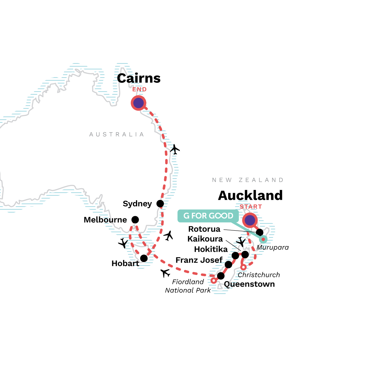 Map of Solo-Ish Down-Under from G Adventures