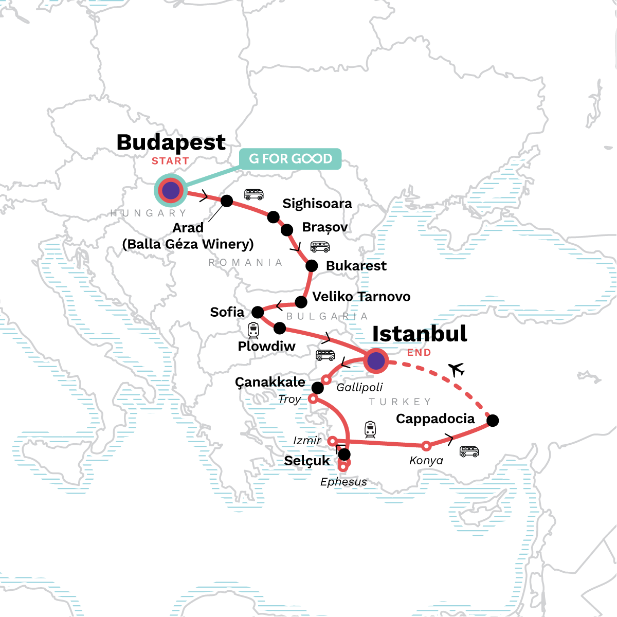Map of Highlights of Eastern Europe & Turkey