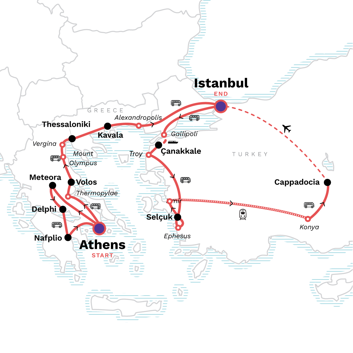Map of Classic Greece to Turkey Adventure